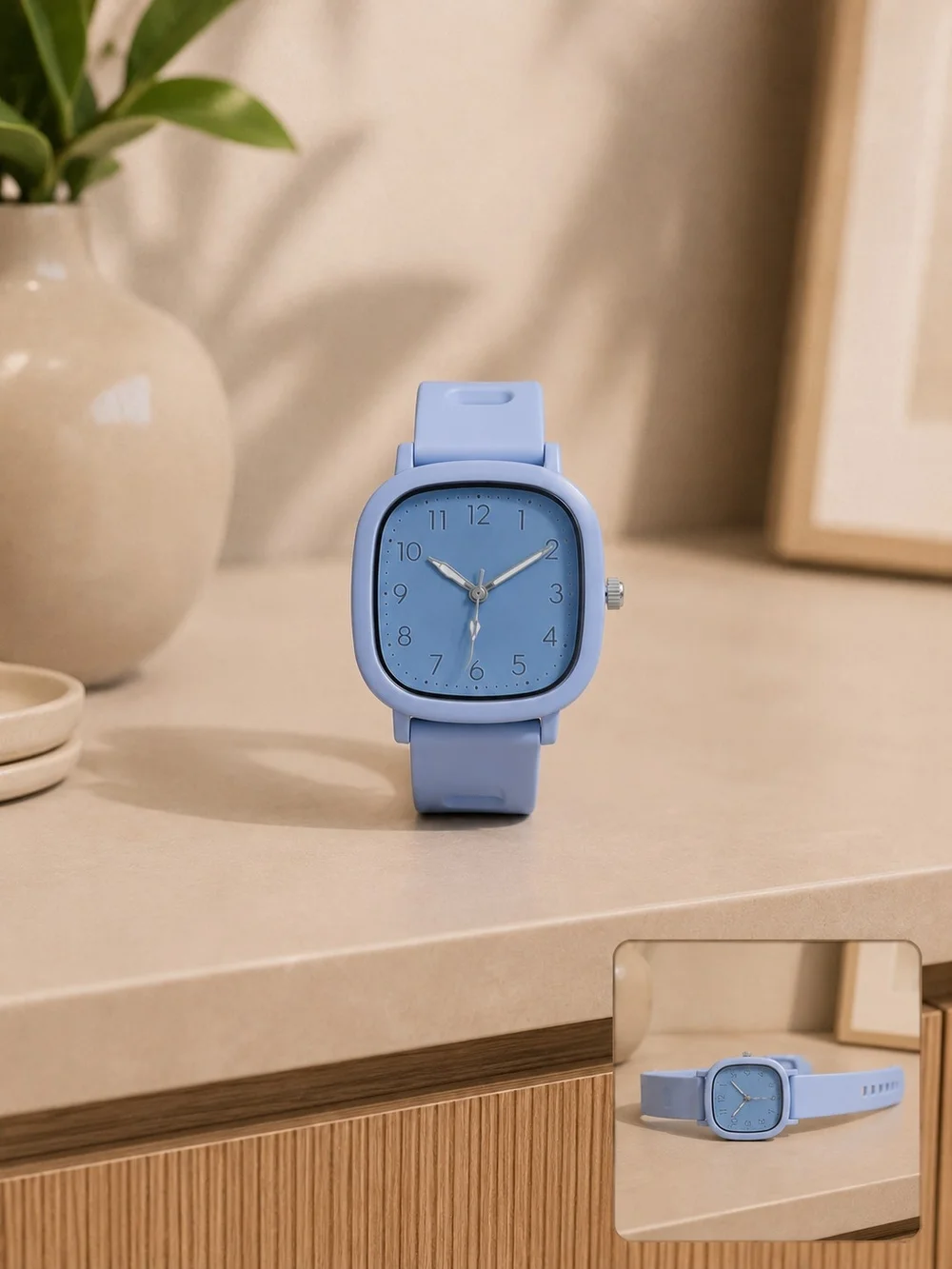 Blue Silicone Square Watch - Unbranded